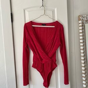LONG SLEEVE RIBBED SEXY RED BODY SUIT